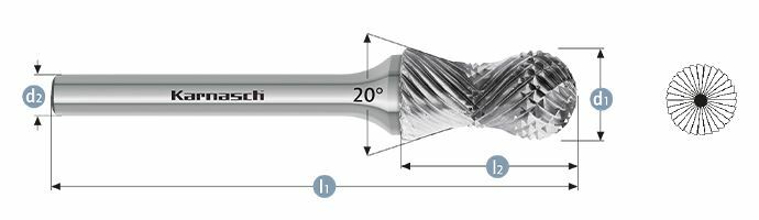 Karnasch HM freesstift ongecoat Type d1= 12,0 / l2= 25 / d2= 6 / l1= 70mm Combi+Curve Art: 114022100