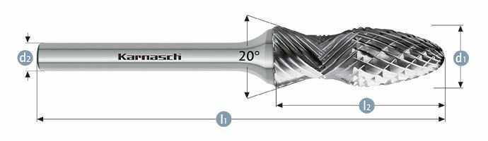 Karnasch HM freesstift ongecoat Type d1= 12,0 / l2= 35 / d2= 6 / l1= 80mm Combi+Curve Art: 114023100