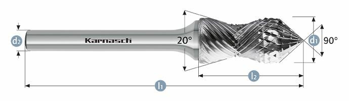 Karnasch HM freesstift ongecoat Type d1= 12,0 / l2= 31 / d2= 6 / l1= 76mm Combi+Curve Art: 114027100