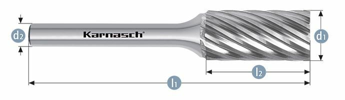 Karnasch HM freesstift ongecoat Type ZYA/ HP-9 d1= 6,3 / l2= 12,7 / d2= 3 / l1= 45mm Art: 114031007