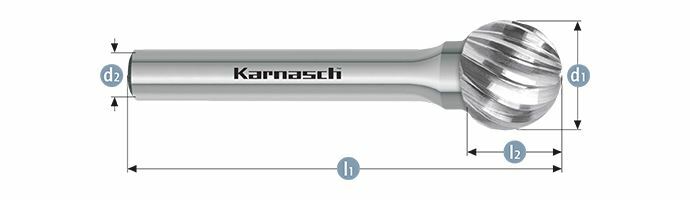 Karnasch HM freesstift ongecoat Type KUD/ HP-9 d1= 12 / l2= 11,4 / d2= 6 / l1= 56mm Art: 114034025