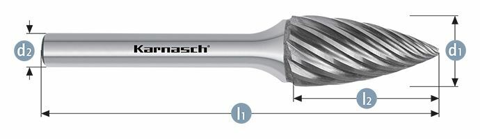 Karnasch HM freesstift ongecoat Type SPG/ HP-9 d1= 6 / l2= 18 / d2= 6 / l1= 50mm Art: 114037010