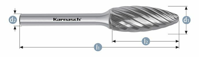 Karnasch HM freesstift ongecoat Type vlam/HP-9 d1= 10 / l2= 20 / d2= 6 / l1= 65mm Art: 114038020