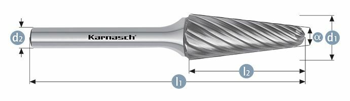 Karnasch HM freesstift ongecoat Type KEL/ HP-9 d1= 12 / l2= 32 / d2= 6 / l1= 77mm Art: 114039025