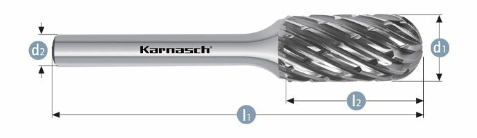Karnasch HM freesstift ongecoat Type WRC/ HP-8 d1= 12 / l2= 25 / d2= 6 / l1= 70mm Art: 114043025