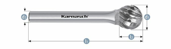 Karnasch HM freesstift ongecoat Type KUD/ HP-8 d1= 8 / l2= 7 / d2= 6 / l1= 52mm Art: 114044015
