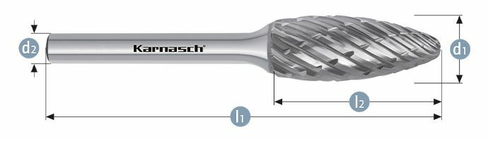 Karnasch HM freesstift ongecoat Type vlam/HP-8 d1= 12 / l2= 32 / d2= 6 / l1= 77mm Art: 114048025