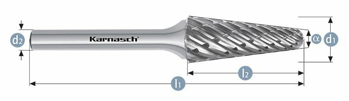 Karnasch HM freesstift ongecoat Type KEL/ HP-8 d1= 10 / l2= 20 / d2= 6 / l1= 65mm Art: 114049017