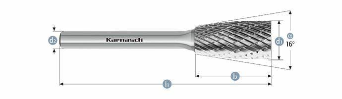 Karnasch HM freesstift ongecoat Type ZYA/WKN d1= 12,0 / l2= 25 / d2= 6 / l1= 70mm Combi+vorm Art: 114051100