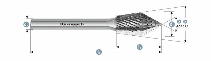 Karnasch HM freesstift ongecoat Type KSJ/WKN d1= 12,0 / l2= 23 / d2= 6 / l1= 68mm Combi+vorm Art: 114061100