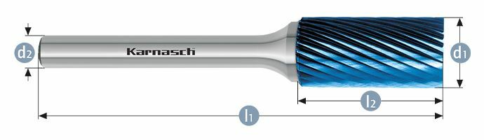 Karnasch HM freesstift Blue-Tec gecoat ZYA/ HP-2 d1=6 / l2=18 / d2=6 / l1=50mm Art: 115000065