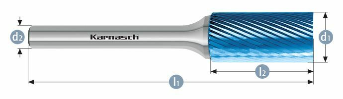 Karnasch HM freesstift Blue-Tec gecoat ZYA/ HP-5 d1=2 / l2=11 / d2=3 / l1=38mm Art: 115003025