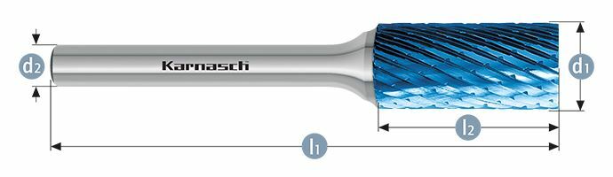 Karnasch HM freesstift Blue-Tec gecoat ZYA/ HP-1 d1=6 / l2=13 / d2=3 / l1=45mm Art: 115007060