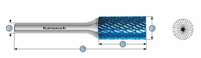 Karnasch HM freesstift Blue-Tec gecoat ZYB/ HP-3 d1=10,0 / l2=25 / d2=6 / l1=70mm Art: 115011095 BESTSELLER