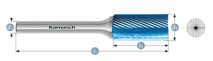 Karnasch HM freesstift Blue-Tec gecoat ZYB/ HP-5 d1=3 / l2=14 / d2=3 / l1=50mm Art: 115013020