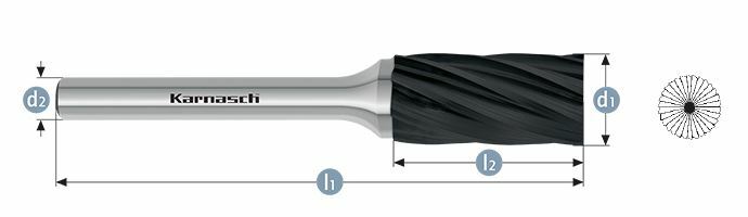 Karnasch HM freesstift Black-Tec gecoat ZYB/ HP-7 d1=16 / l2=25 / d2=8 / l1=70mm Art: 115015120