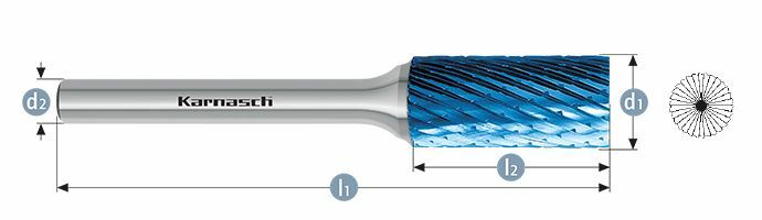 Karnasch HM freesstift Blue-Tec gecoat ZYB/ HP-1 d1=10 / l2=20 / d2=6 / l1=65mm Art: 115017085