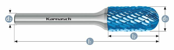 Karnasch HM freesstift Blue-Tec gecoat WRC/ HP-3 d1= 12,0 / l2= 25 / d2= 6 / l1= 70mm Art: 115021105 BESTSELLER