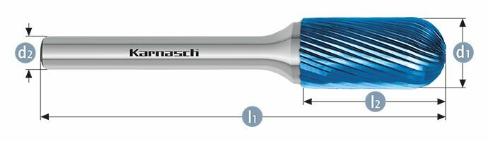 Karnasch HM freesstift Blue-Tec gecoat WRC/ HP-5 d1=10 / l2=20 / d2=6 / l1=65mm Art: 115023085