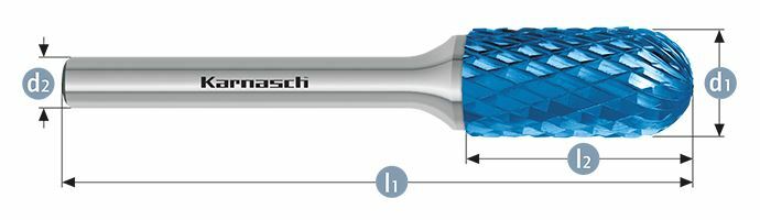 Karnasch HM freesstift Blue-Tec gecoat WRC/ HP-6 d1=10 / l2=20 / d2=6 / l1=65mm Art: 115024085