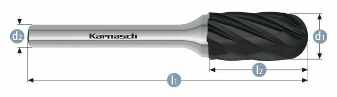 Karnasch HM freesstift Black-Tec gecoat WRC/ HP-7 d1=16 / l2=25 / d2=6 / l1=70mm Art: 115025120