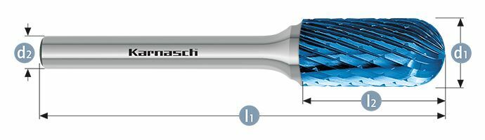 Karnasch HM freesstift Blue-Tec gecoat WRC/ HP-1 d1=8 / l2=20 / d2=6 / l1=65mm Art: 115027075