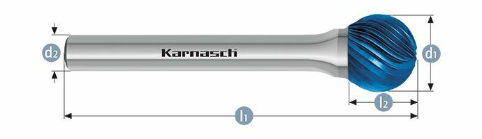 Karnasch HM freesstift Blue-Tec gecoat KUD/ HP-2 d1=8 / l2=7,0 / d2=6 / l1=52mm Art: 115030060