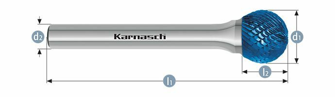 Karnasch HM freesstift Blue-Tec gecoat KUD/ HP-4 d1=6 / l2=4,7 / d2=6 / l1=50mm Art: 115032055