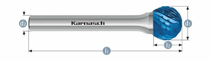 Karnasch HM freesstift Blue-Tec gecoat KUD/ HP-6 d1=6 / l2=4,7 / d2=6 / l1=50mm Art: 115034055