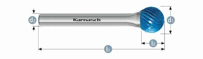 Karnasch HM freesstift Blue-Tec gecoat KUD/ HP-1 d1=3 / l2=2,5 / d2=3 / l1=38mm Art: 115037025