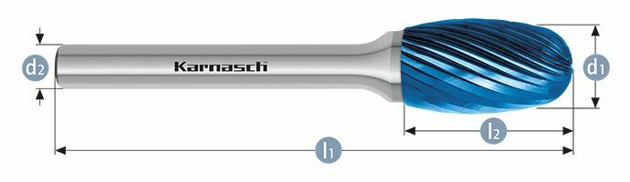 Karnasch HM freesstift Blue-Tec gecoat TRE/ HP-2 d1=12 / l2=22 / d2=6 / l1=67mm Art: 115040035