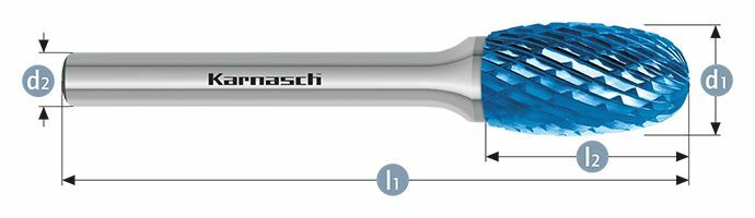 Karnasch HM freesstift Blue-Tec gecoat TRE/ HP-3 d1= 16,0 / l2= 25 / d2= 6 / l1= 70mm Art: 115041045 BESTSELLER