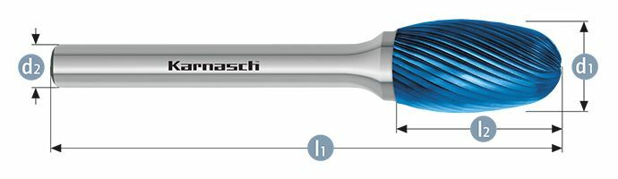 Karnasch HM freesstift Blue-Tec gecoat TRE/ HP-5 d1=3 / l2=6/ d2=3 / l1=38mm Art: 115043010