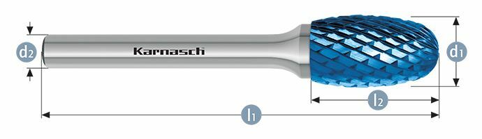 Karnasch HM freesstift Blue-Tec gecoat TRE/ HP-6 d1=10 / l2=16 / d2=6 / l1=60mm Art: 115044030