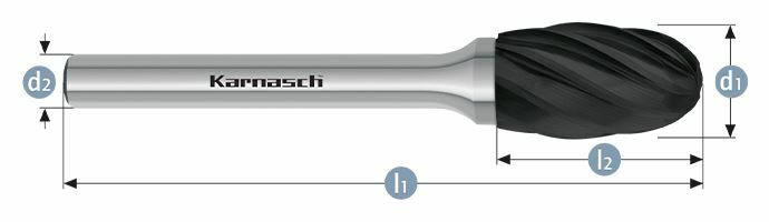 Karnasch HM freesstift Black-Tec gecoat TRE/ HP-7 d1=10 / l2=16 / d2=6 / l1=60mm Art: 115045030