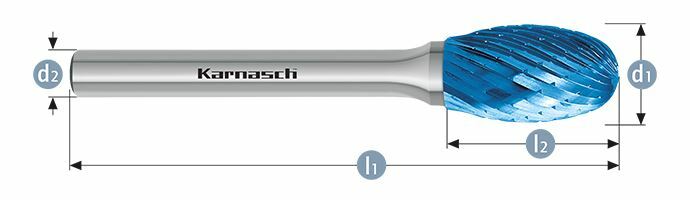 Karnasch HM freesstift Blue-Tec gecoat TRE/ HP-1 d1=3 / l2=6 / d2=3 / l1=38mm Art: 115047010