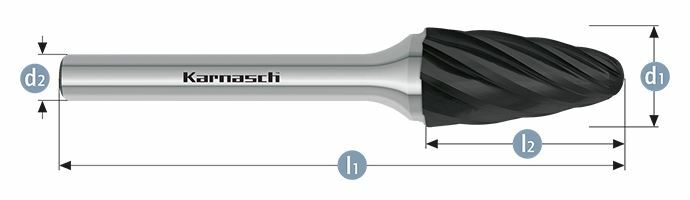 Karnasch HM freesstift Black-Tec gecoat RBF/ HP-7 d1=10 / l2=20 / d2=6 / l1=65mm Art: 115055040
