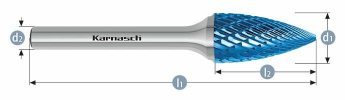 Karnasch HM freesstift Blue-Tec gecoat SPG/HP-3 d1= 6,0 / l2= 12 / d2= 3 / l1= 44mm Art: 115061030 BESTSELLER