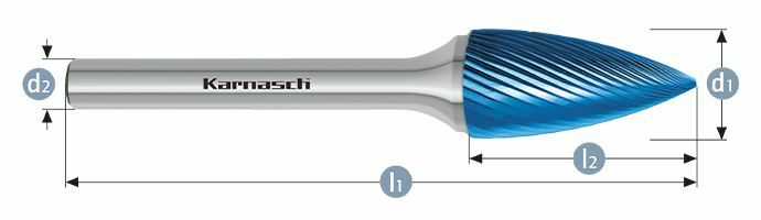 Karnasch HM freesstift Blue-Tec gecoat SPG/ HP-5 d1=3 / l2=14 / d2=3 / l1=50mm Art: 115063020