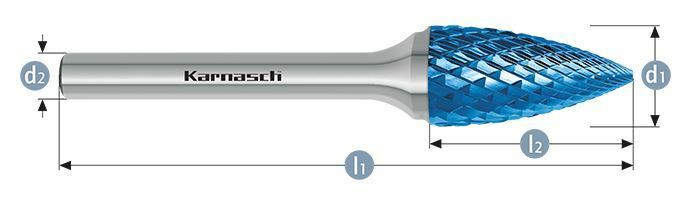 Karnasch HM freesstift Blue-Tec gecoat SPG/HP-6 d1= 10,0 / l2= 20 / d2= 6 / l1= 65mm Art: 115064045