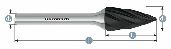 Karnasch HM freesstift Black-Tec gecoat SPG/ HP-7 d1=6 / l2=18 / d2=6 / l1=50mm Art: 115065035