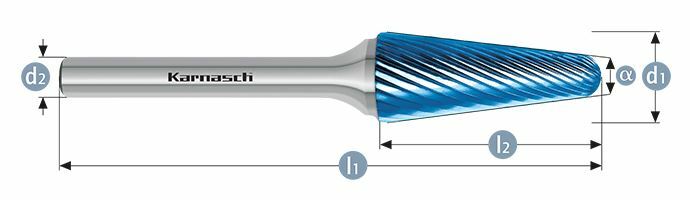 Karnasch HM freesstift Blue-Tec gecoat KEL/ HP-2 d1=10 / l2=20 / d2=6/ l1=65mm Art: 115080030