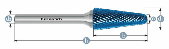Karnasch HM freesstift Blue-Tec gecoat KEL/ HP-3 d1= 3,0 / l2= 10 / d2= 3 / l1= 38mm Art: 115081005 BESTSELLER