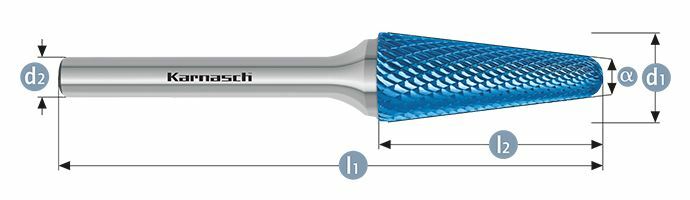 Karnasch HM freesstift Blue-Tec gecoat KEL/ HP-4 d1=12 / l2=32 / d2=6 / l1=77mm Art: 115082045