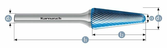 Karnasch HM freesstift Blue-Tec gecoat KEL/ HP-5 d1=6 / l2=18 / d2=6 / l1=50mm Art: 115083025