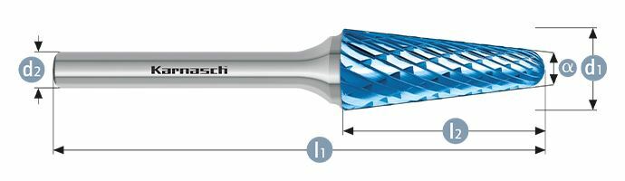 Karnasch HM freesstift Blue-Tec gecoat KEL/ HP-6 d1= 12,0 / l2= 32 / d2= 6 / l1= 77mm Art: 115084045
