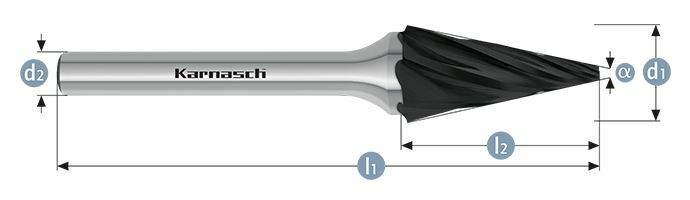 Karnasch HM freesstift Black-Tec gecoat KEL/ HP-7 d1=6 / l2=18 / d2=6 / l1=50mm Art: 115085020