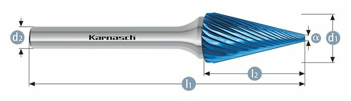 Karnasch HM freesstift Blue-Tec gecoat SKM/ HP-2 d1=12 / l2=25 / d2=6 / l1=70mm Art: 115090045