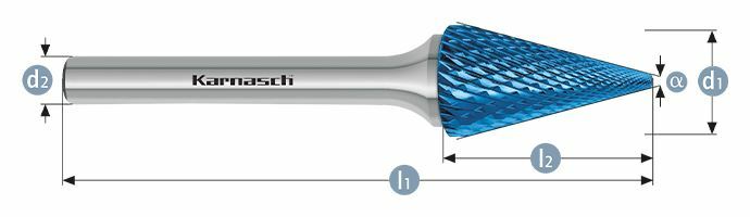 Karnasch HM freesstift Blue-Tec gecoat SKM/ HP-4 d1=6 / l2=20 / d2=6 / l1=50mm Art: 115092030