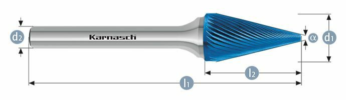 Karnasch HM freesstift Blue-Tec gecoat SKM/ HP-5 d1=3 / l2=11 / d2=3 / l1=38mm Art: 115093015